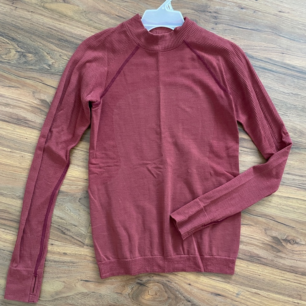 Lululemon Long Sleeve High Neck Pullover Shirt in Maroon